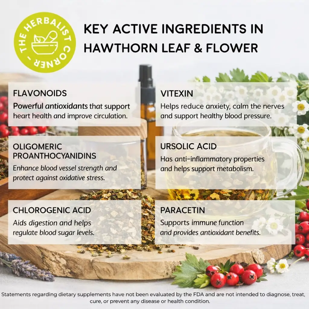 Key active ingredients of Organic Hawthorn Leaf & Flower Cut & Sifted