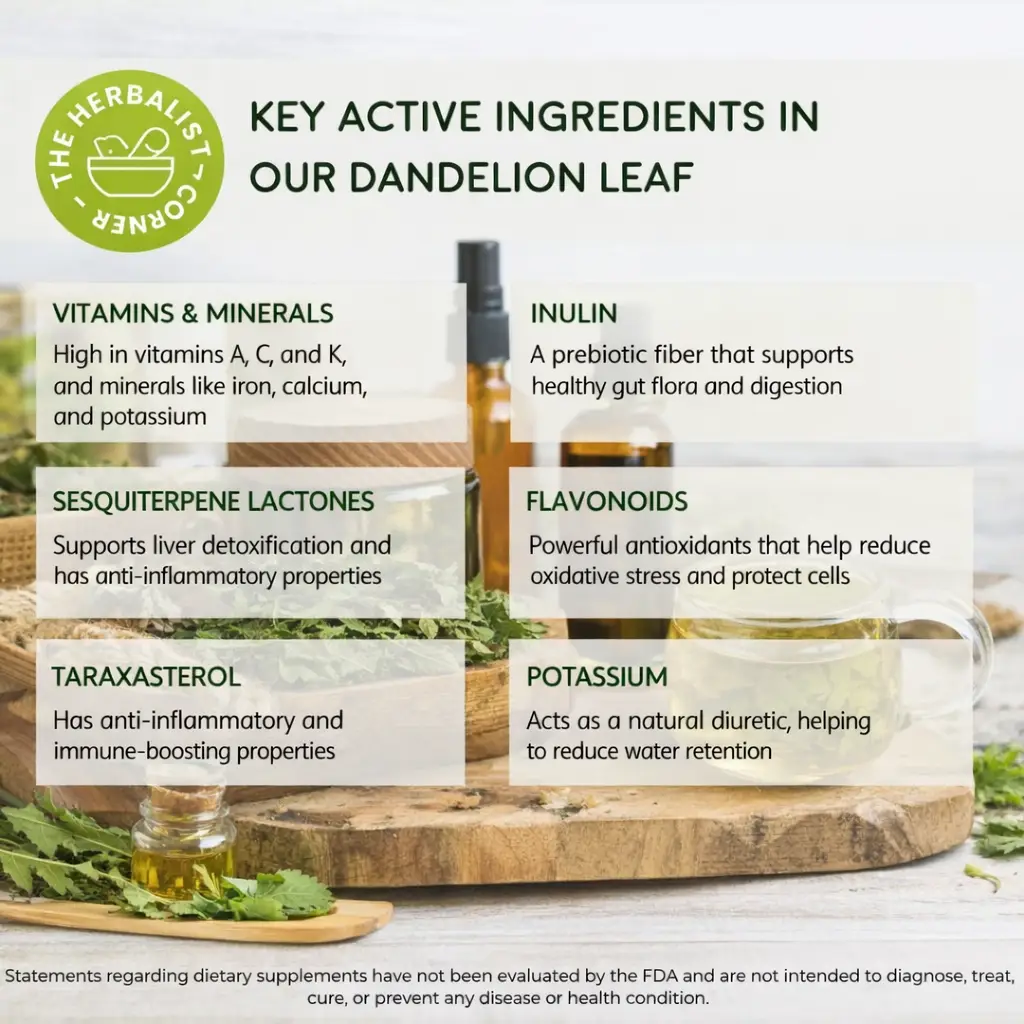 key active ingredients of Organic Dandelion Leaf Cut & Sifted