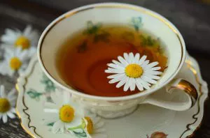PHOTO: Chamomile tea in fancy teacup. A Chamomile flower is floating at the surface. Photo courtesy of Pixabay.