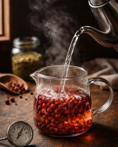 Brewing schisandra berry infusion with hot water and temperature control