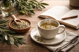 olive leaves tea side effects with olive branches in a simple herbal setup