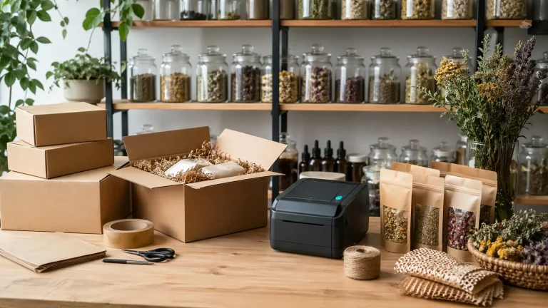 Shipping boxes and apothecary jars for bulk organic herb orders