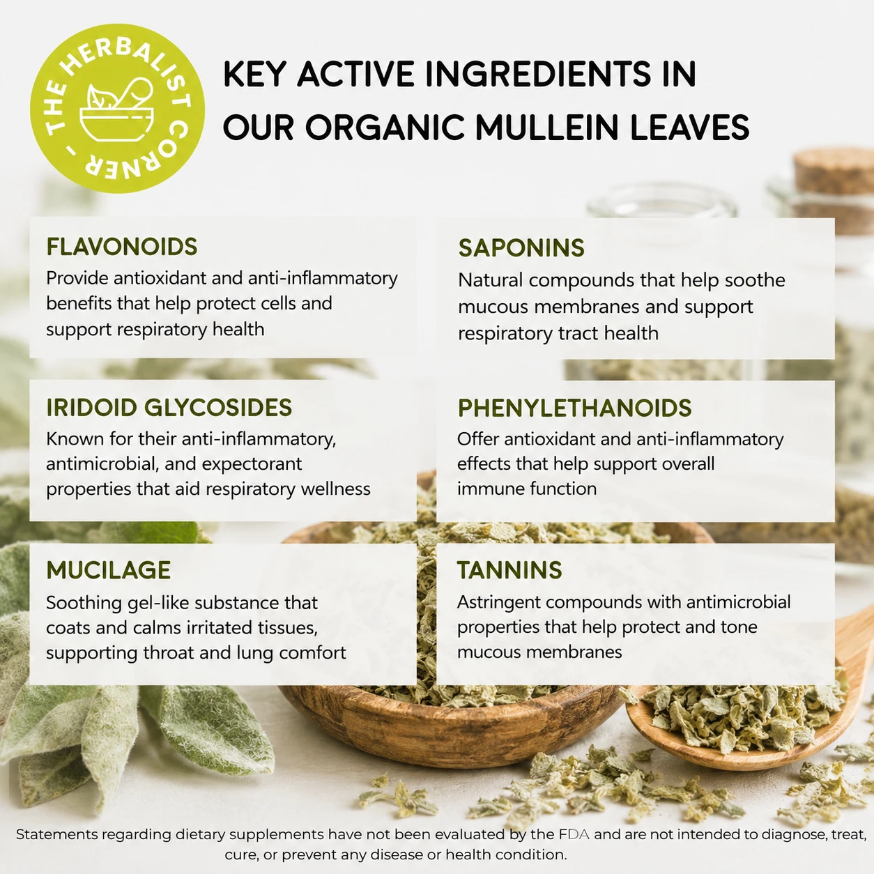 organic mullein leaves cut and sifted key ingredients