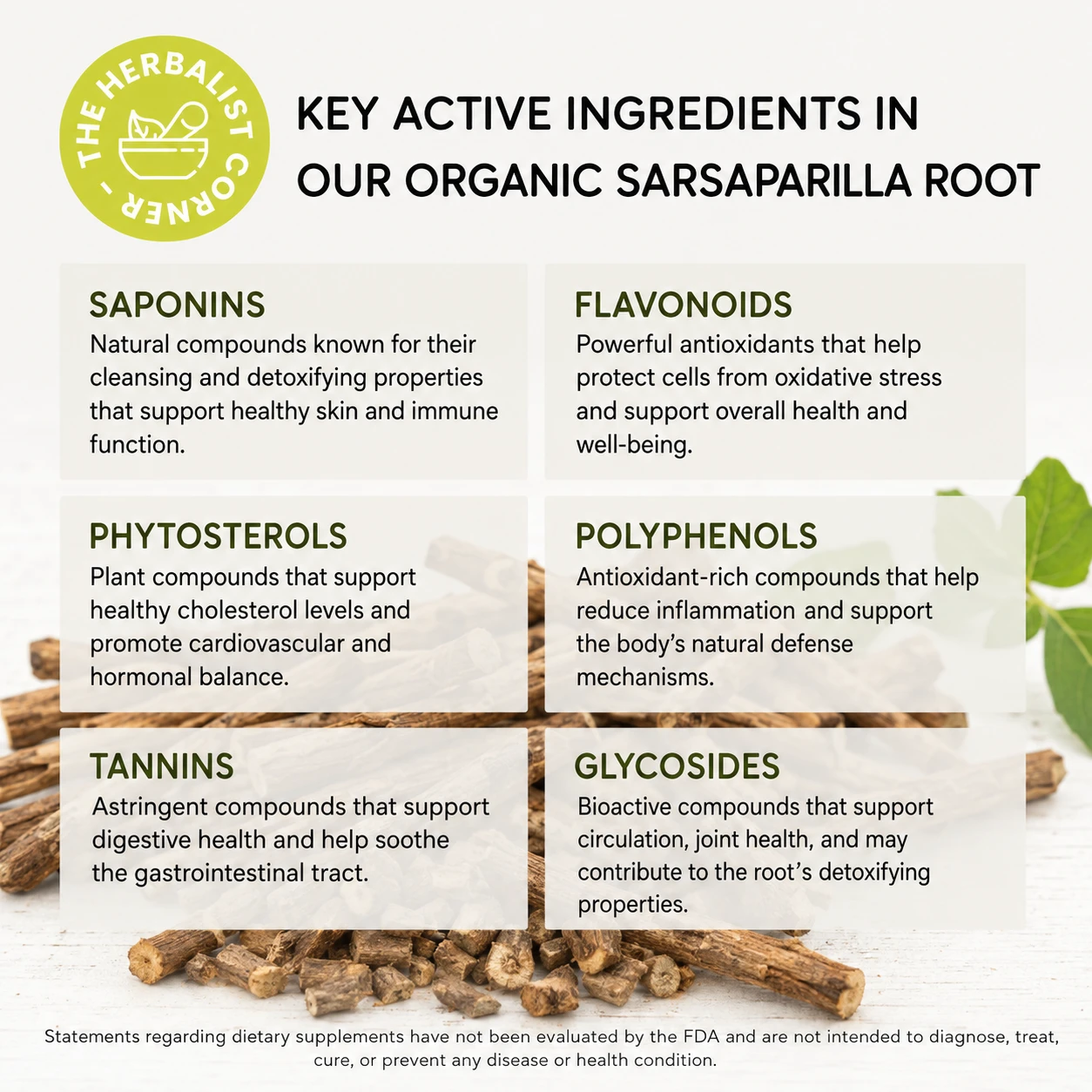 organic sarsaparilla root key ingredients